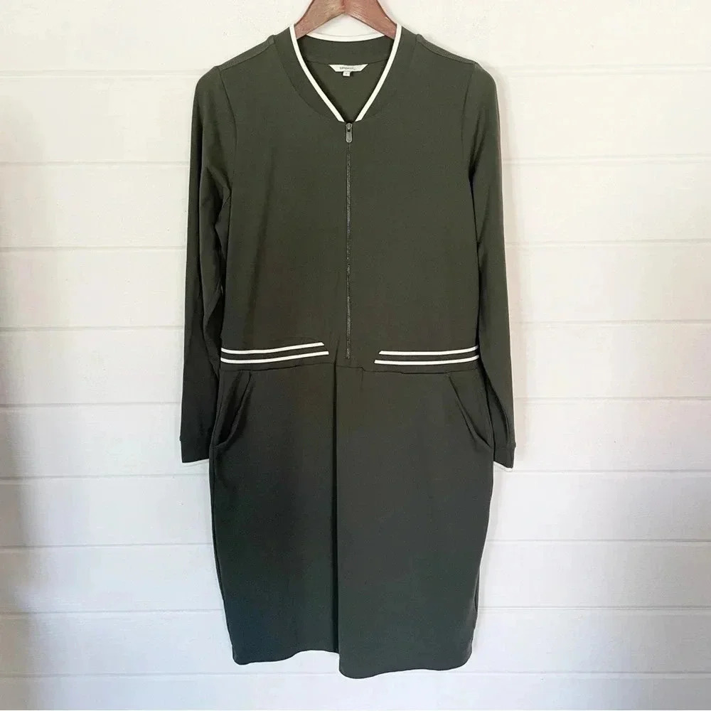 Sandwich Brushed Jersey Sporty Dress in Olive Green Size Large